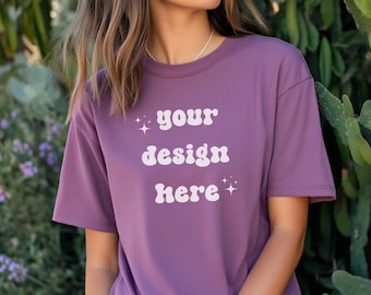 Berry Comfort Colors 1717 T-Shirt Mockup | Over-Size Shirt Mockup | Digital Mockup | Female Model | POD Mockup | Berry Shirt Mockup