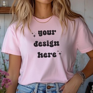 Blossom Comfort Colors 1717 T-Shirt Mockup | Over-Size Shirt Mockup | Digital Mockup | Female Model | POD Mockup | Pink Shirt Mockup