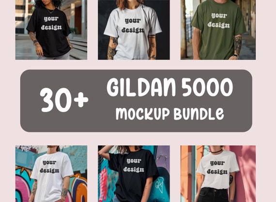 Gildan 5000 Shirt Mockup Bundle | G500 T-Shirt Mock-up Bundle | Tattooed Model Mock | Streetwear Gildan Tee Shirt Mocks | Loose Fit Mockup