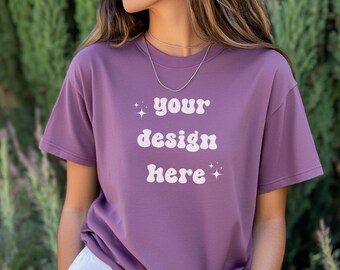Berry Comfort Colors 1717 T-Shirt Mockup | Over-Size Shirt Mockup | Digital Mockup | Female Model | POD Mockup | Berry Shirt Mockup