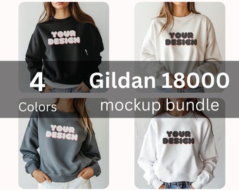 Gildan 18000 Bundle | Sweatshirt Bundle | Gildan 18000 Mockup | 18000 Sand | 18000 Black | 18000 White | 18000 Dark Gray | Congruent mockups