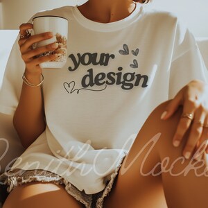 White Comfort Colors 1717 T-Shirt Mockup | Over-Size Tee Mockup | Digital Mockup | Female Model | POD Ready | T-Shirt Mockup