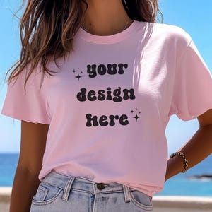 Blossom Comfort Colors 1717 T-Shirt Mockup | Over-Size Shirt Mockup | Digital Mockup | Female Model | POD Mockup | Pink Shirt Mockup