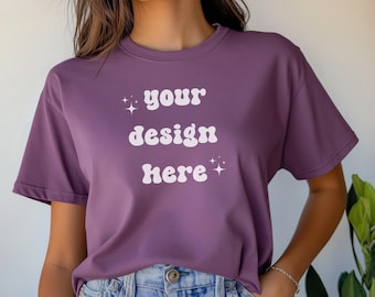 Berry Comfort Colors 1717 T-Shirt Mockup | Over-Size Shirt Mockup | Digital Mockup | Female Model | POD Mockup | Berry Shirt Mockup