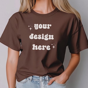 Espresso Comfort Colors 1717 T-Shirt Mockup | Over-Size Shirt Mockup | Digital Mockup | Female Model | POD Mockup | Espresso Shirt Mockup
