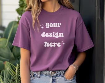 Berry Comfort Colors 1717 T-Shirt Mockup | Over-Size Shirt Mockup | Digital Mockup | Female Model | POD Mockup | Berry Shirt Mockup