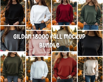 18000 Mockup-paket | Höstmockup | Halloweenmockup | Gildan 18000 Mockup | Tröjmockup | Modellmockups |