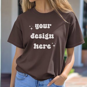 Espresso Comfort Colors 1717 T-Shirt Mockup | Over-Size Shirt Mockup | Digital Mockup | Female Model | POD Mockup | Espresso Shirt Mockup