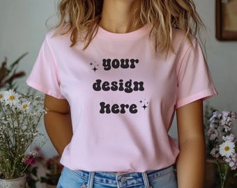Blossom Comfort Colors 1717 T-Shirt Mockup | Over-Size Shirt Mockup | Digital Mockup | Female Model | POD Mockup | Pink Shirt Mockup