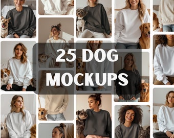 Dog Mom Mockups Bundle - White Dog Shirt Mock Up, Dog Parent - Gildan 18000 - Mockup With Dog - Women pet Mockup