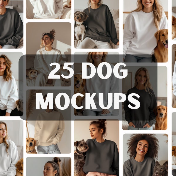 Hundemama Mockups Bundle - weißes Hundeshirt MockUp, Hundeelternteil - Gildan 18000 - Mockup mit Hund - Frauen Haustier Mockup