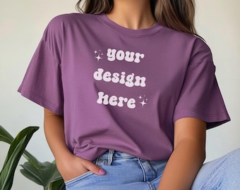Berry Comfort Colors 1717 T-Shirt Mockup | Over-Size Shirt Mockup | Digital Mockup | Female Model | POD Mockup | Berry Shirt Mockup