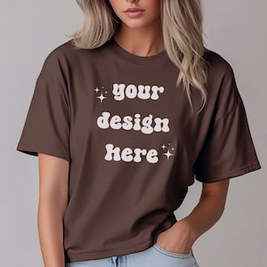 Espresso Comfort Colors 1717 T-Shirt Mockup | Over-Size Shirt Mockup | Digital Mockup | Female Model | POD Mockup | Espresso Shirt Mockup