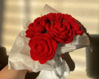 Crochet Roses Handmade/Rose Bouquet/Sparkly Roses/Gift for Her/Handmade Gift/Unique Gift/Anniversary Gift/Gift for Her/Birthday Gift