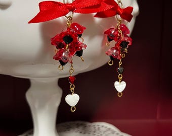 Little Red Riding Hood Inspired Dangle Bellflower Lily of the Valley Earrings
