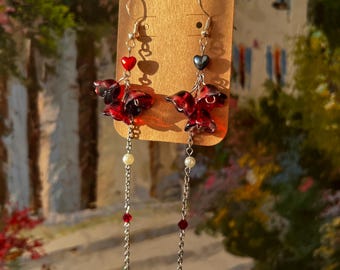 Queen of hearts, Alice in wonderland Inspired Dangle Earrings, Bellflower earrings