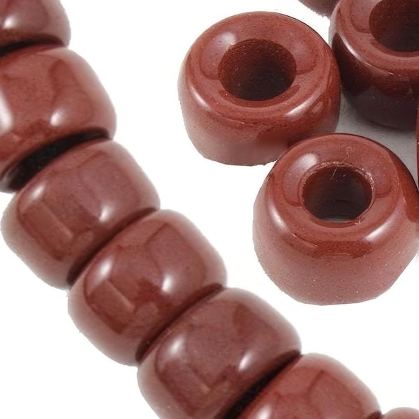 Brown Glass Crow Beads,  9 mm Opaque, strand of 100, Roller Beads, Pony Beads
