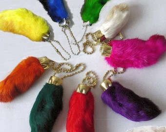 Dyed Natural Rabbit Foot Keychain