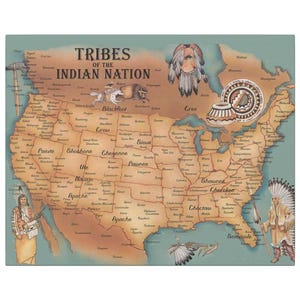 Mapa de las tribus de las naciones indígenas, decoración de pared indígena nativa americana, póster de las naciones indígenas del suroeste, mapa histórico de territorios tribales.