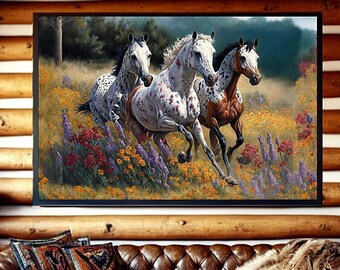 Runnning Appaloosa Herd Stretched Matte Canvas, Animal Art, 5 sizes