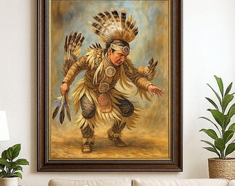 Prairie Chicken Dancer Canvas Print: Native American Ceremonial Dancer, Traditional Cuture in Motion