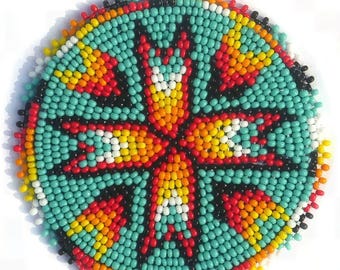 3 inch Crossroads Seed Bead Rosette, Beaded Applique, Sew On Medallion