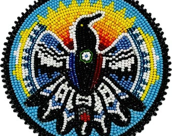 3 1/4″ Sunrise Eagle Seed Bead Rosette, Sewing Applique Patch