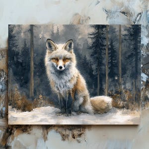 Watercolor Fox Canvas Print, Woodland Nature Forest Illustration, Wildlife Wall Art