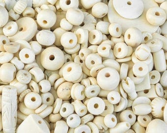 Mixed White Bone Beads, Approx 7 oz,  Period correct primitive focal point