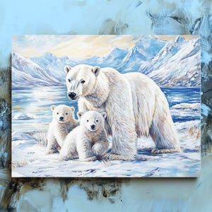 Polar Bear and Cubs Canvas Wall Art, Nature Wall Hanging