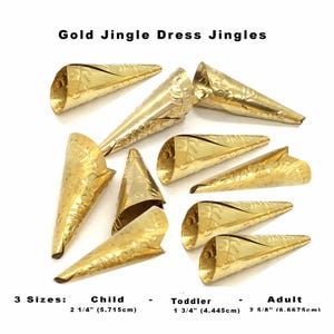 Gold Jingle Cones in 3 sizes for Jingle Dresses, Great for Sewing Projects or Native Crafts