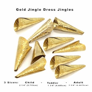 20 Toddler Gold Jingle Cones for Jingle Dresses, Great for Sewing Projects or Native Crafts