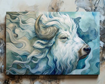 Impresión artística en lienzo con pintura al óleo abstracta de búfalo blanco, 6 tamaños