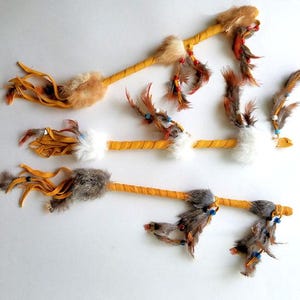 Rabbit Fur & Feathers Talking Stick, Communication Wand, Speaking Staff