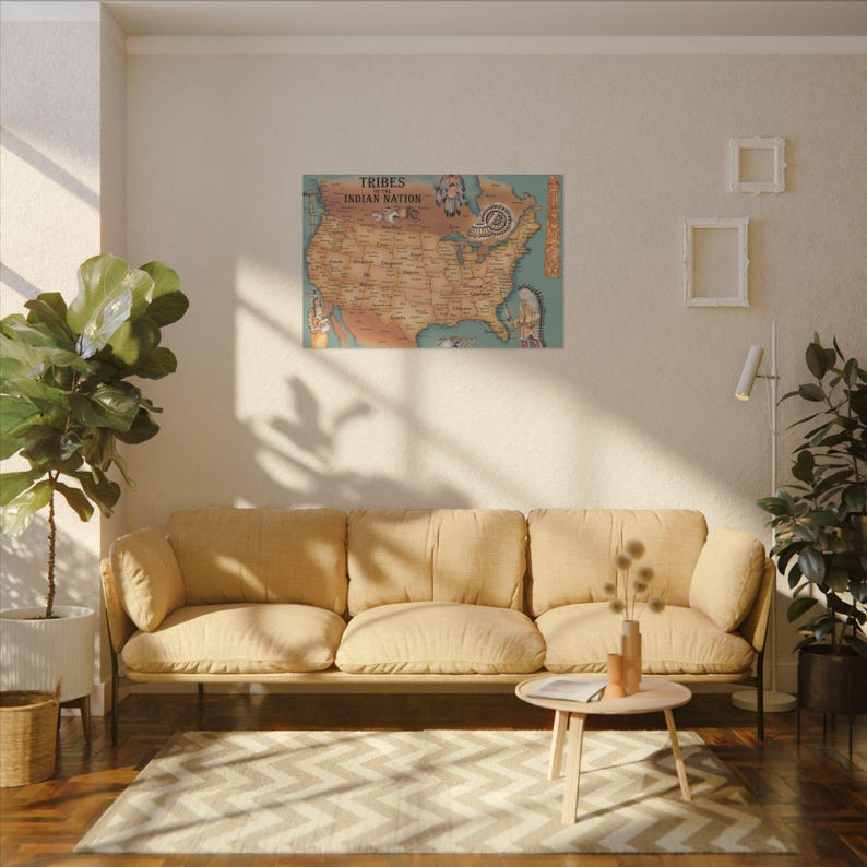 Tribes of the Indian Nations Map, Native American Indigenous Wall Decor ...