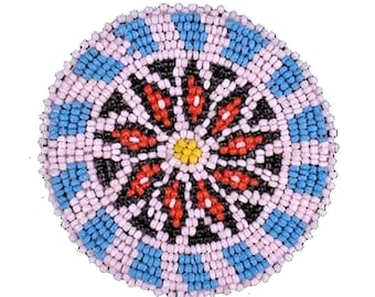 3″ Geometric Seed Bead Patch, Seed Beadwork Rosette, Beaded Applique