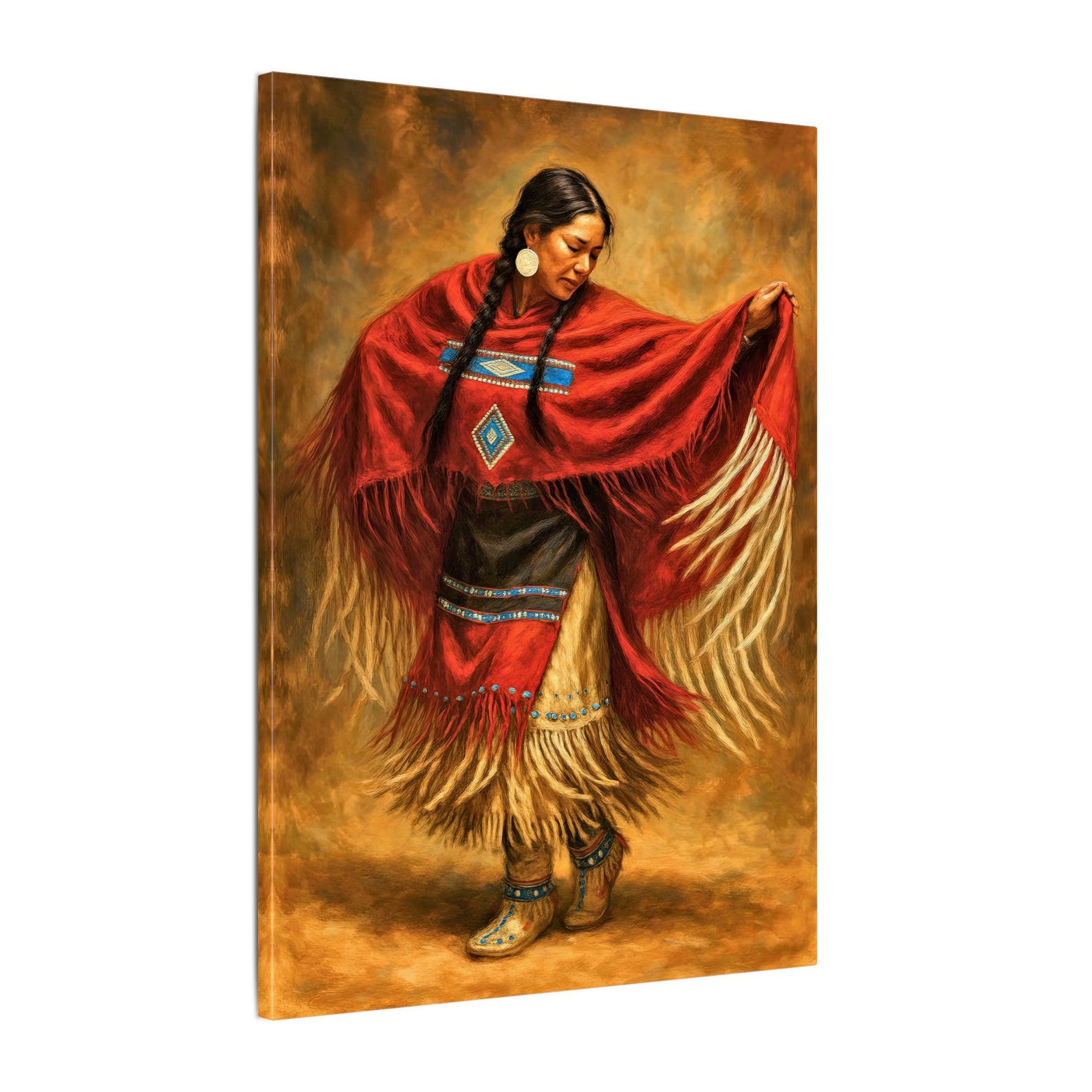 Native American Shawl Dancer Art: Red Canvas Print, Indigenous Heritage ...