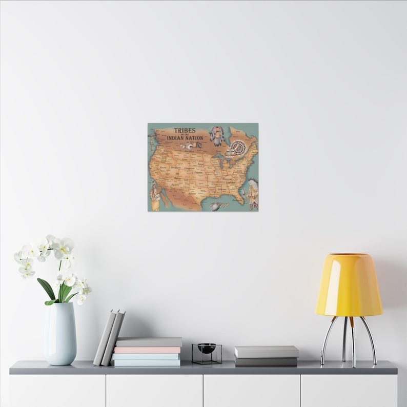 Tribes of the Indian Nations Map, Native American Indigenous Wall Decor ...