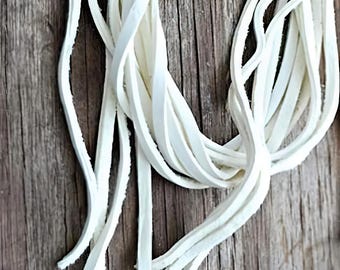 Snow White Deerskin Laces, 3/16” X 40&quot; dreamcatcher leather, Buckskin crafting cord