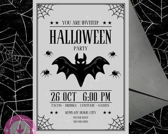 Digitale uitnodiging Halloween-feest, direct downloaden, bewerkbaar ontwerp, afdrukbaar ontwerp