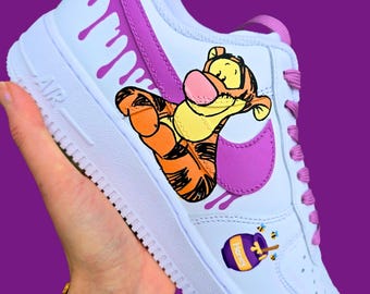 Custom Hand-Painted Nike Air Force 1 Sneakers - Winnie the Pooh Tigger Shoes - Personalized Disney-Themed Sneakers for Fans, Cartoon sneaker