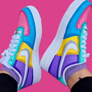 Custom Hand-Painted 3D Pop Art Nike Air Force 1 Sneakers – Colourful Art Shoes – Rainbow Women&#39;s sneakers – Artistic Custom Nike AF1 Gifts