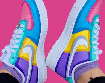 Custom Hand-Painted 3D Pop Art Nike Air Force 1 Sneakers – Colourful Art Shoes – Rainbow Women's sneakers – Artistic Custom Nike AF1 Gifts