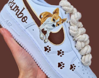 Handmålade specialdesignade skor för husdjursporträtt Hundkonst Sneakers – Personliga husdjurstränare för hundälskare – Unik present till husdjursägare