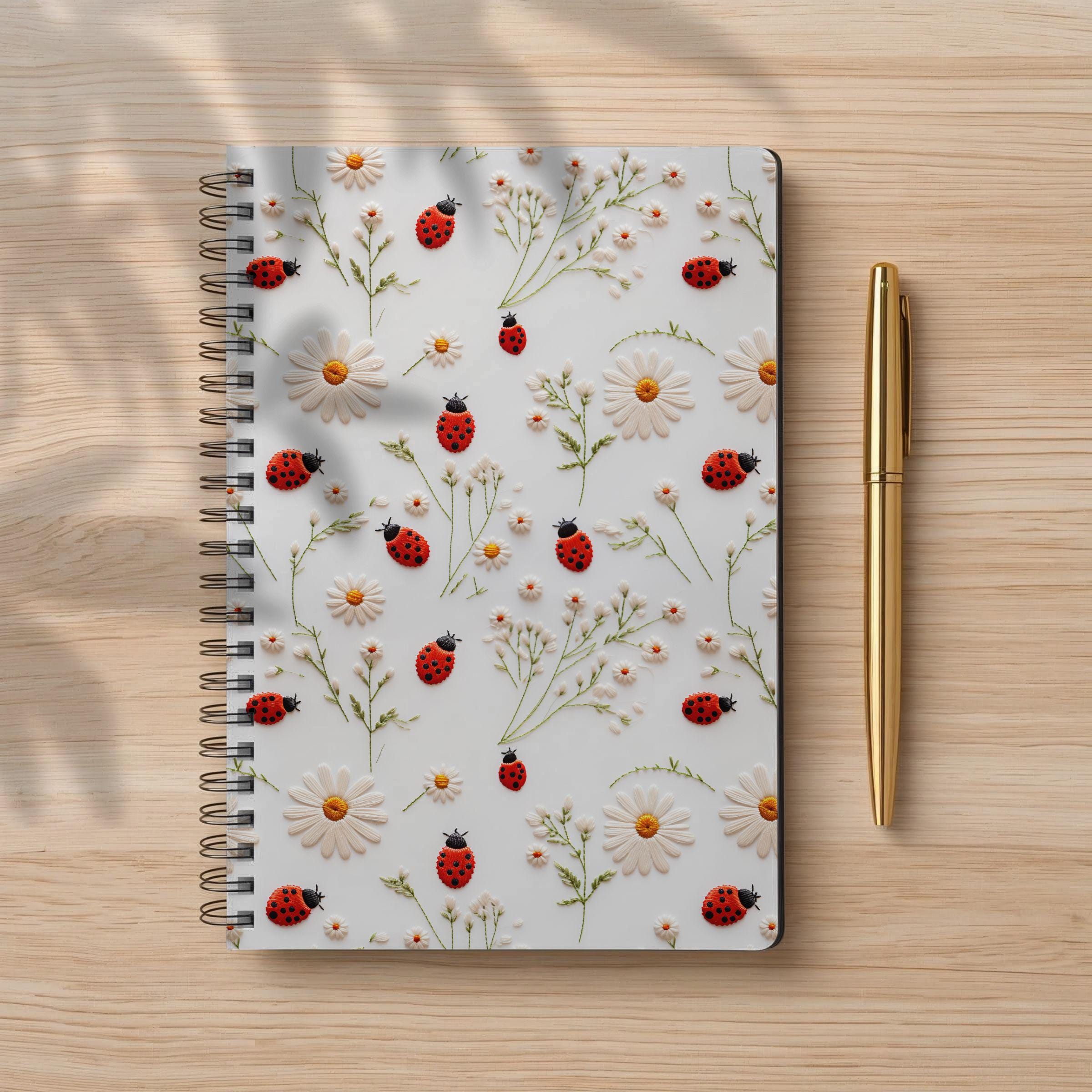 Ladybug Daisy Pattern Spiral Notebook | Spring Floral Ruled Journal - Etsy