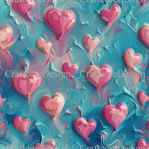 Bunte 3D gemalte Herzen Nahtlose Datei, Valentinstag Herz Digitales Papier, Herz Malerei Nahtloses Muster, Pastellfarben Muster wiederholen
