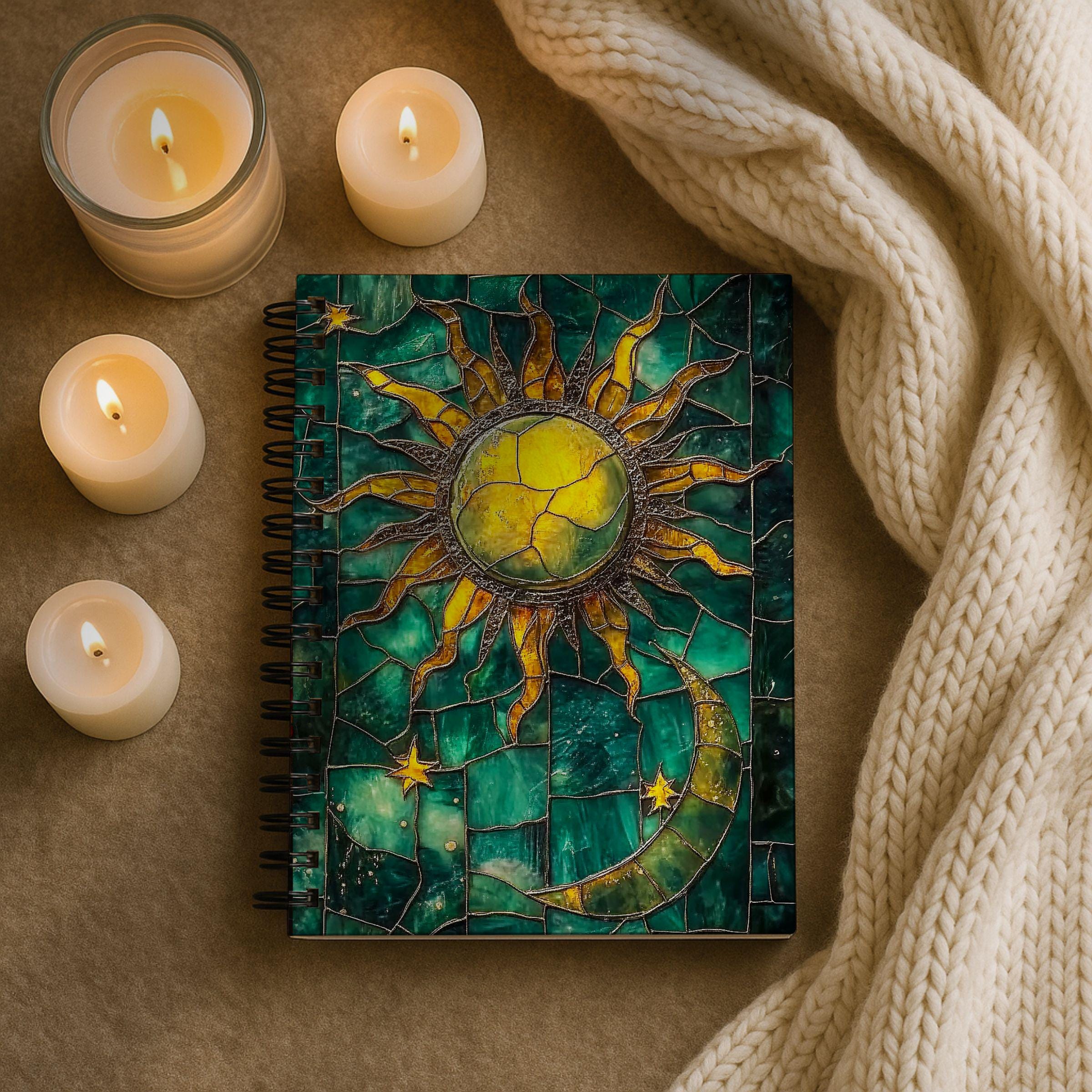 Stained Glass Sun and Moon Spiral Notebook | Lined Ruled Journal - Etsy