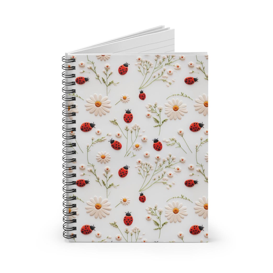 Ladybug Daisy Pattern Spiral Notebook | Spring Floral Ruled Journal - Etsy