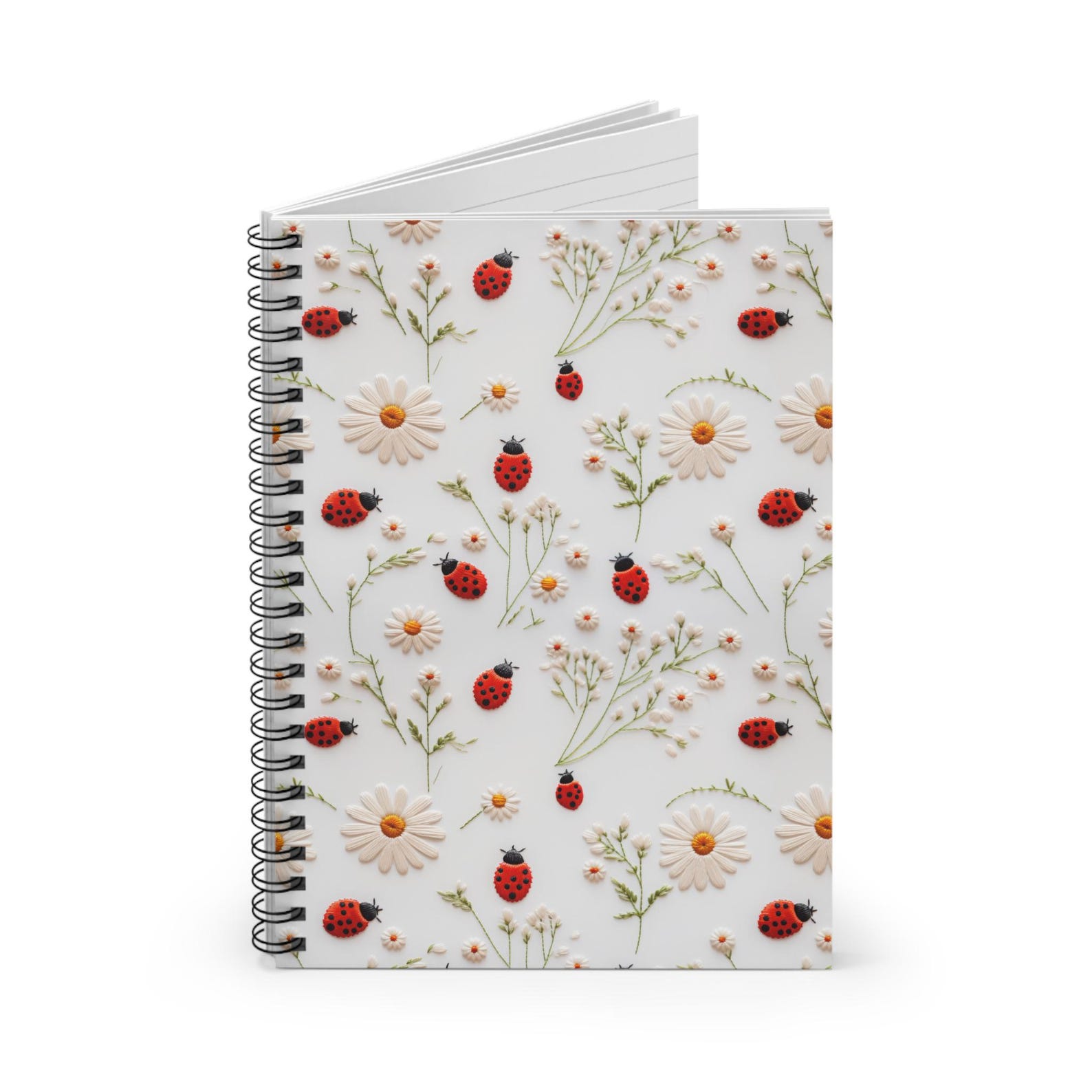 Ladybug Daisy Pattern Spiral Notebook | Spring Floral Ruled Journal - Etsy