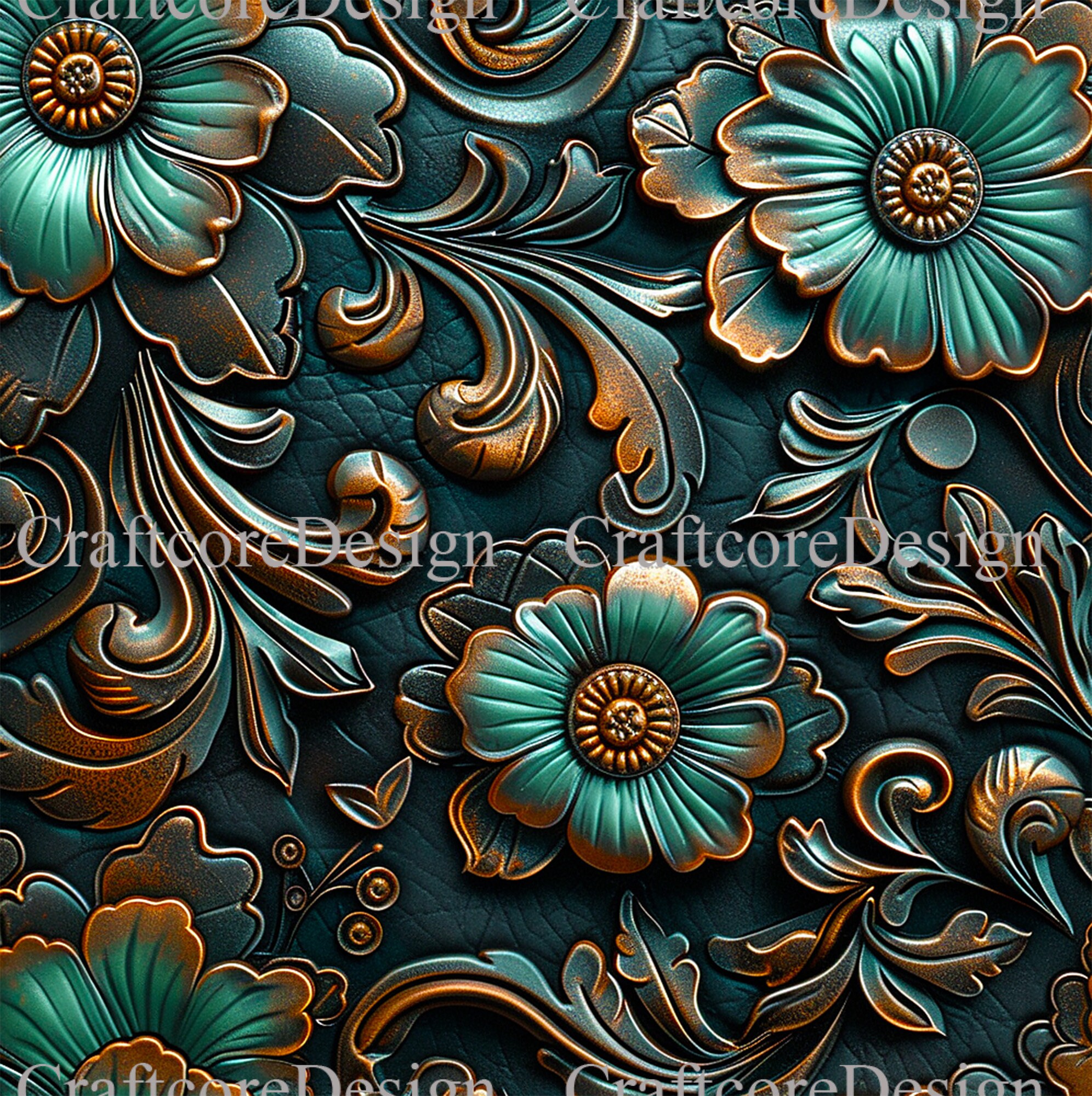 Turquoise Floral Western Tooled Leather Seamless | Western